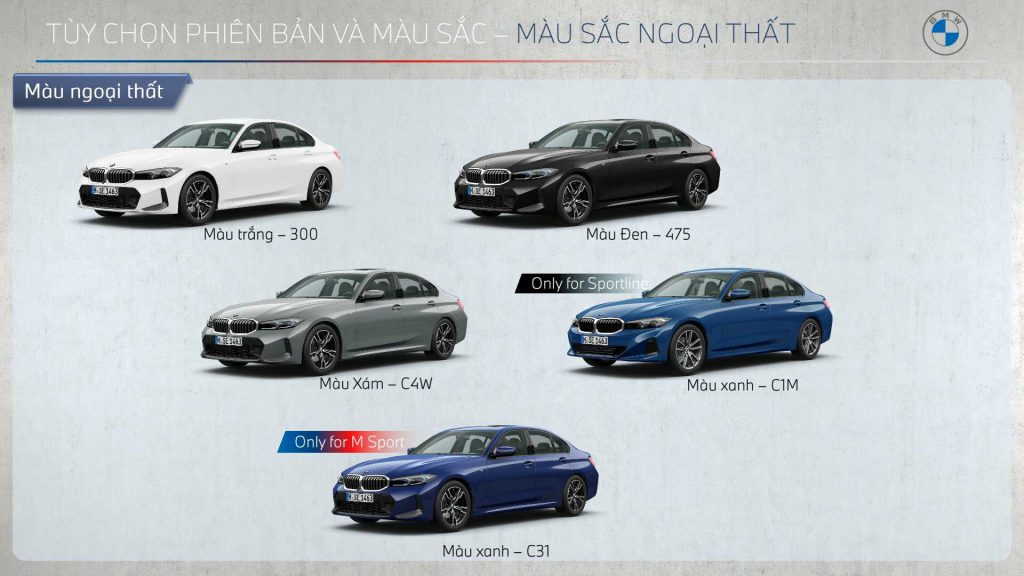 Các màu ngoại thất BMW 3 Series LCI 2023.